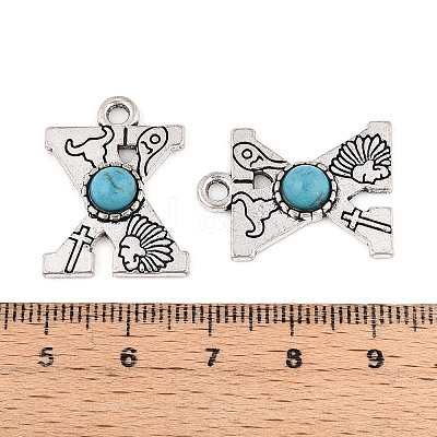 Synthetic Turquoise & Alloy Pendants PALLOY-H146-01AS-X-1