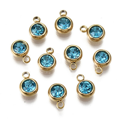 PVD Vacuum Plating 201 Stainless Steel Rhinestone Charms X-STAS-S068-12G-1