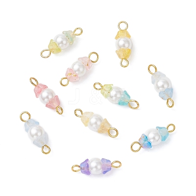Baking Paint Pearlized Glass Pearl & Acrylic Flower Connector Charms PALLOY-JF04299-02-1