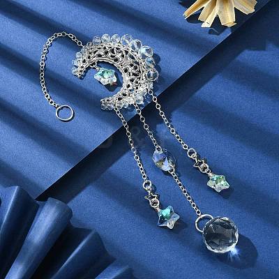 Wire Wrapped Iron Moon Pendant Decorations HJEW-JM01260-1