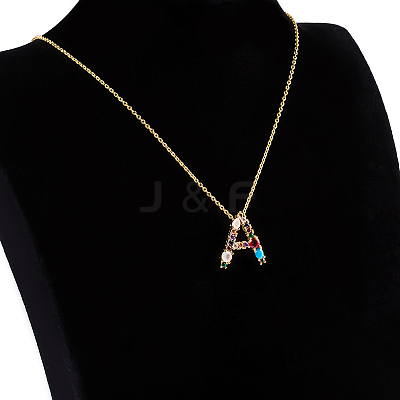 Golden Brass Micro Pave Cubic Zirconia Initial Pendants Necklaces NJEW-S069-JN002-A-1
