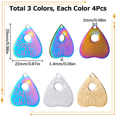 12Pcs 3 Colors 304 Stainless Steel Pendants STAS-SC0005-45-1