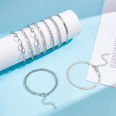 10Pcs Bohemian Style Alloy Chain Bracelets Kit for Women BJEW-UN0001-68P-1