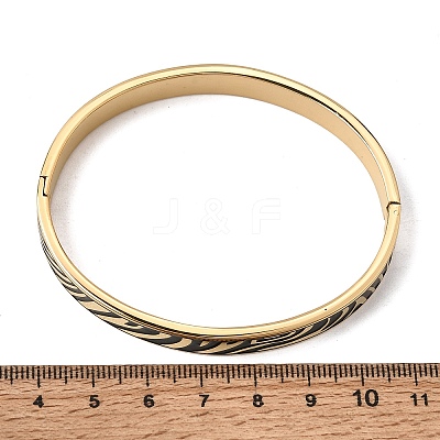 304 Stainless Steel Black Enamel Zebra Skin Print Hinged Cuff Bangles for Women SA-CBAC920-03G-1