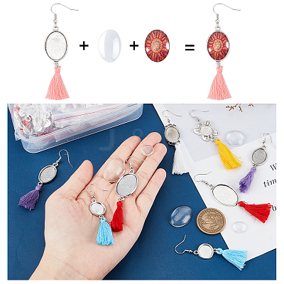 6Sets 6 Style Glass with Tassel Dangle Earrings EJEW-PH0001-10-1