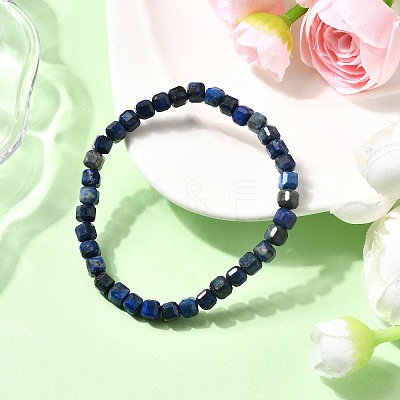 Natural Lapis Lazuli Cube Beads Stretch Bracelets for Men Women BJEW-JB12277-1