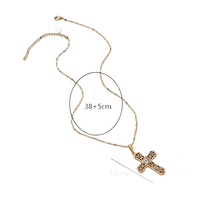 Vintage 304 Stainless Steel Pave Clear Cubic Zirconia Religion Filigree Cross Pendant Necklaces NA2735-1