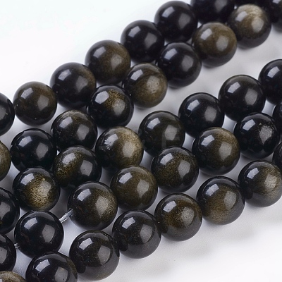 Natural Golden Sheen Obsidian Beads Strands X-G-C076-10mm-5-1