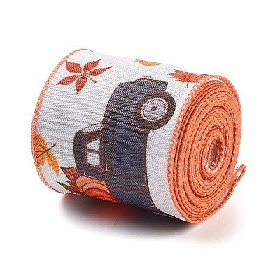 5 Yards Thanksgiving Day Printed Polyester Wired Ribbon LS-OCOR-K009-01C-1