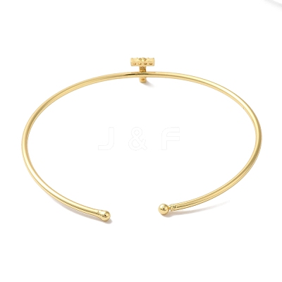 Rack Plating Brass Micro Pave Clear Cubic Zirconia Letter Open Cuff Bangles BJEW-A018-01G-T-1