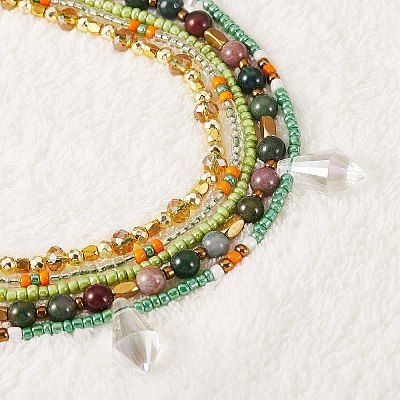 Sparkling Glass Seed Beads 5 Layered Anklet AJEW-SW00006-01-1