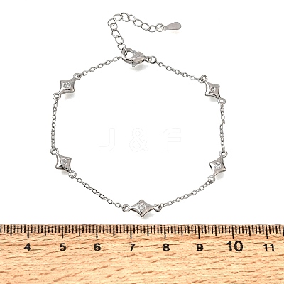 Brass Micro Pave Clear Cubic Zirconia Star Link Chain Bracelets KK-CBA3629-01P-1