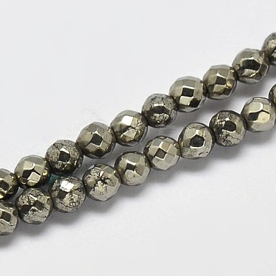 Natural Pyrite Round Beads Strands G-F197-09-2mm-1