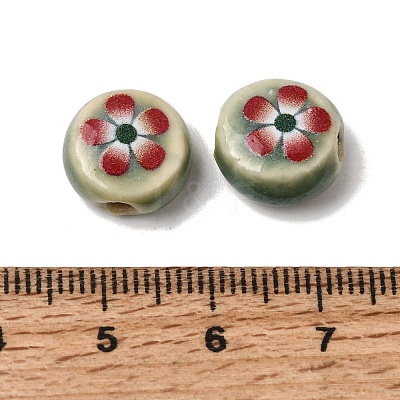 Flat Round Handmade Floral Porcelain Beads PR-CBA03B0-02D-1