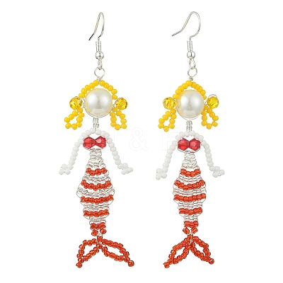 Copper Wire with Glass Beads Dangle Earrings EJEW-MZ00816-01-1