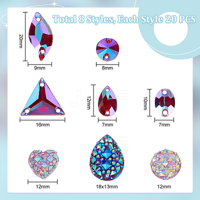 160Pcs 8 Style Sew on Rhinestone RESI-PH0002-04C-1