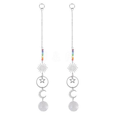 2Pcs Brass Sun Moon Star Hanging Ornaments HJEW-TA00371-1