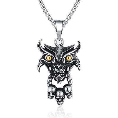 Halloween 304 Stainless Steel Devil Skull Pendant Necklaces for Men WG53C55-01-1