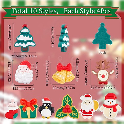 40Pcs 10 Styles Christmas Theme Opaque Resin Cabochons CRES-SC0002-56-1