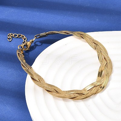 304 Stainless Steel Interlocking Herringbone Chain Bracelet for Women BJEW-K240-08C-G-1