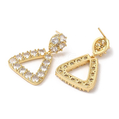 Cubic Zirconia Teardrop with Triangle Dangle Stud Earrings EJEW-Q769-05G-1