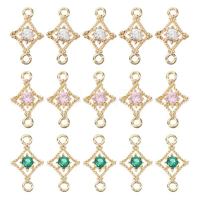 15Pcs 3 Colors Brass Pave Cubic Zirconia Connector Charms KK-CA0003-86-1