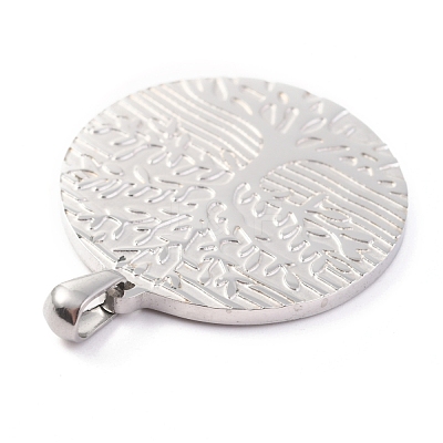 Non-Tarnish Flat Round with Tree of Life 304 Stainless Steel Pendants STAS-F016-02P-1