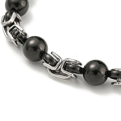 Two Tone 201 Stainless Steel Round Ball Link Chain Bracelet BJEW-B078-20BP-1