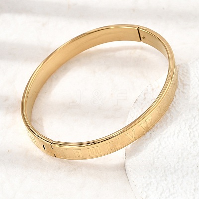 304 Stainless Steel Roman Numerals Hinged Cuff Bangles for Women SA-CBAC920-12G-1