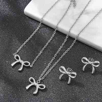 Bowknot 304 Stainless Steel
Stud Earrings & Necklaces & Bracelets Sets SJEW-Q001-02P-1