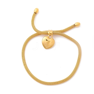 PVD Vacuum Plating 304 Stainless Steel Heart Charm Slider Bracelet with Round Mesh Chain for Women BJEW-C013-03G-1