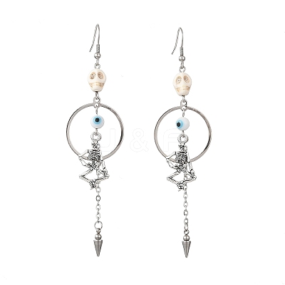 Halloween Alloy & Synthetic Turquoise & Lampwork Dangle Earrings EJEW-TA00820-1
