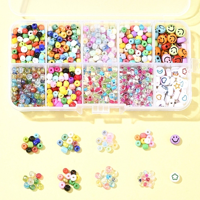 DIY Flat Round & Round Acrylic & Glass Seed Beads Jewelry Making Findings Kits DIY-FS0006-45-1