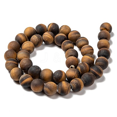 Natural Frosted Tiger Eye Round Bead Strands X-G-M064-10mm-02-1