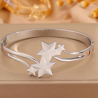 304 Stainless Steel Star Open Hinged Cuff Bangles for Women WG5645C-02-1