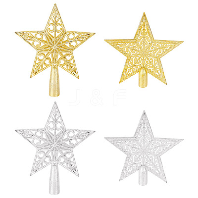 4Pcs 4 Style Plastic Christmas Treetop Star Ornament AJEW-GA0006-06-1