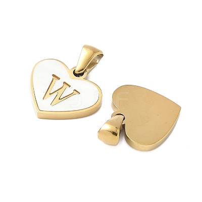 304 Stainless Steel Pave Natural White Shell Heart with Initial Slice Pendants STAS-R168-25G-W-1