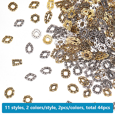 44Pcs 22 Styles Alloy Cabochons FIND-OC0004-12-1