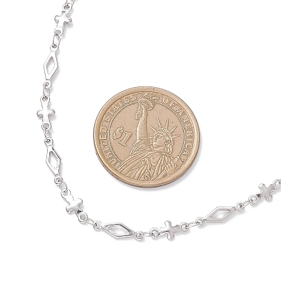 304 Stainless Steel Cross Rhombus Link Chain Necklaces NJEW-JN05651-1