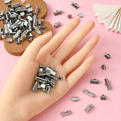 304 Stainless Steel Ribbon Crimp Ends STAS-YW0001-78E-1