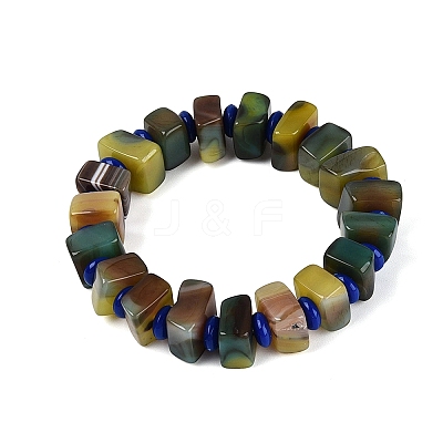 Natural Agate(Dyed & Heated) Square and Rondelle Resin Beaded Stretch Bracelets for Unisex BJEW-Q101-02D-1