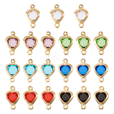 28Pcs 7 Colors Stainless Steel Pave Glass Heart Connector Charms STAS-TA0003-30-1