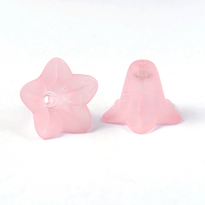 Pink Frosted Transparent Acrylic Flower Beads X-PLF018-02-1