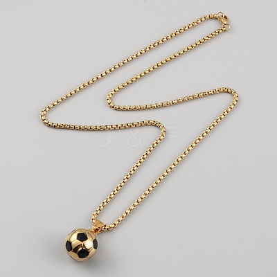 304 Stainless Steel Football Pendant Necklace with Box Chains for Women X1-NJEW-SZC0003-01G-1