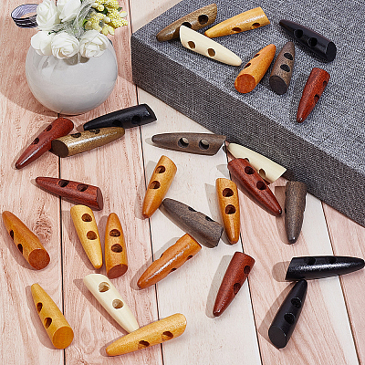 56Pcs 7 Colors 2-Hole Wood Buttons BUTT-GF0004-26-1