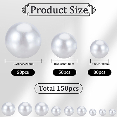 150Pcs 3 Styles ABS Plastic Imitation Pearl Round Beads KY-SP0001-63B-1