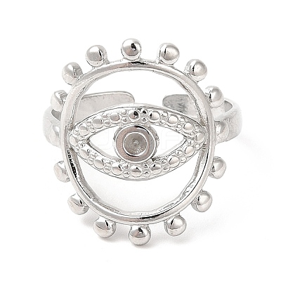 Tarnish Resistant 201 Stainless Steel Open Cuff Ring Rhinestone Settings RJEW-E063-40P-1