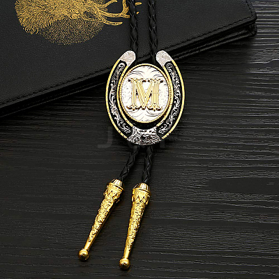 Cowboy Western Alloy Horseshoes & Letter Pendant Bolo Tie Necklaces NJEW-WH20014-02M-1