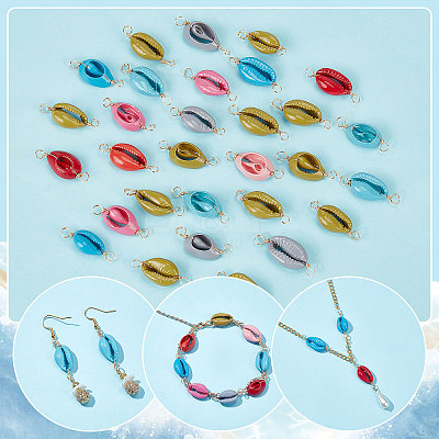 30Pcs Natural Cowrie Shell Connector Charms FIND-PH0007-95-1