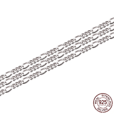 Anti-Tarnish Rhodium Plated 925 Sterling Silver Figaro Chain STER-WH0011-03P-1